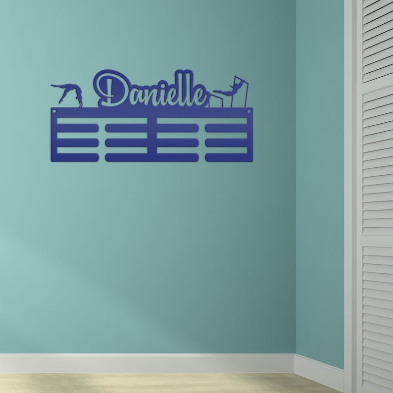 Gymnastics Medal Holder, Finally a place to proudly display all of your gymnasts award ribbons in one place! Navy