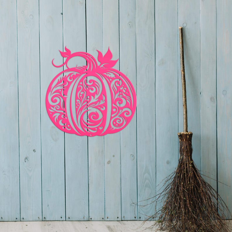 Decorative Scroll Pumpkin Metal Sign - Fall Harvest Decor - Indoor/Outdoor Autumn Pumpkin Signs - Thanksgiving Wall Art - Front Door Decor Pink