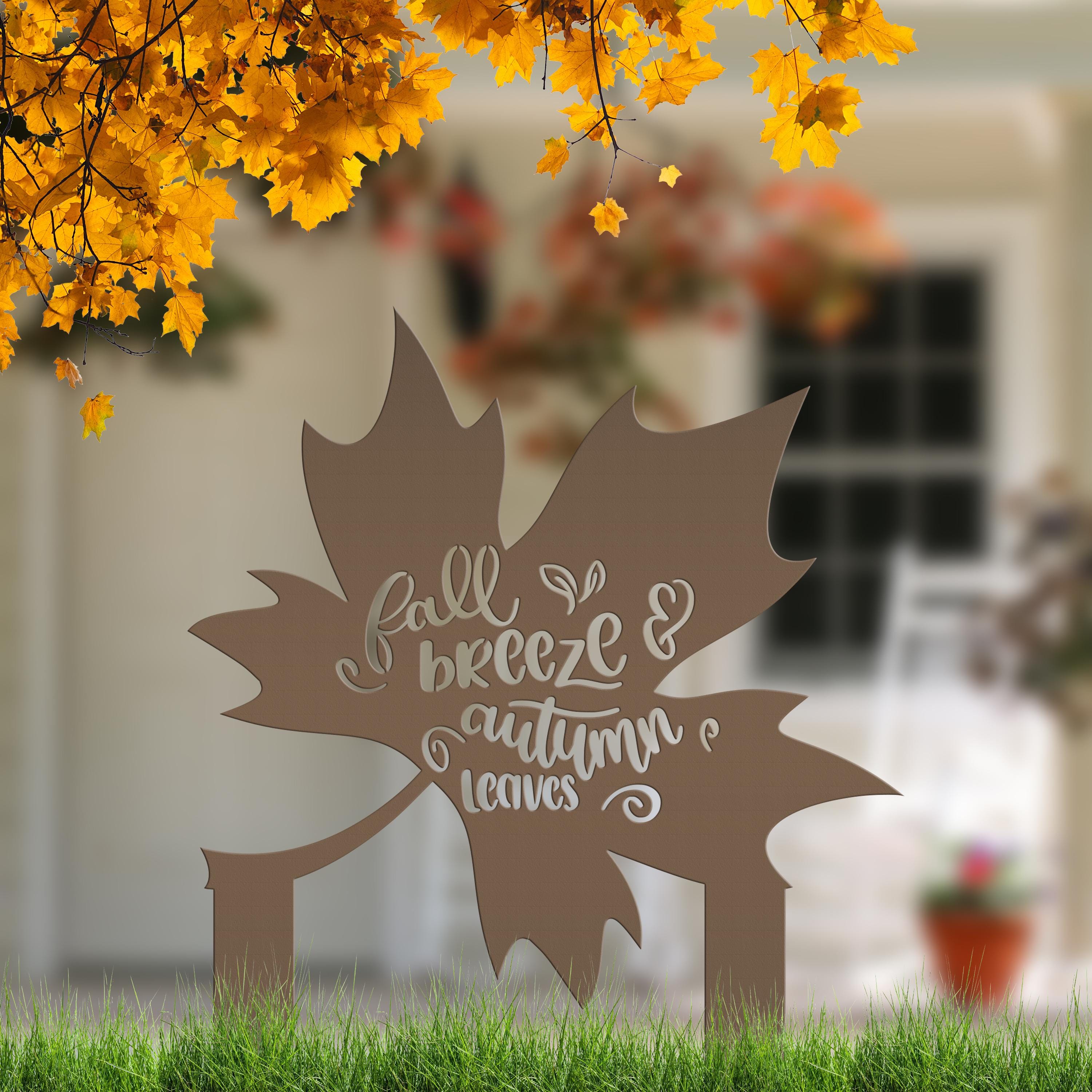 Fall Yard Decor, Metal Fall Breeze and Autumn Leaves Lawn Stake