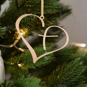 Metal Heart Cross Ornament, Christian Holiday Decor, Gift topper Gold