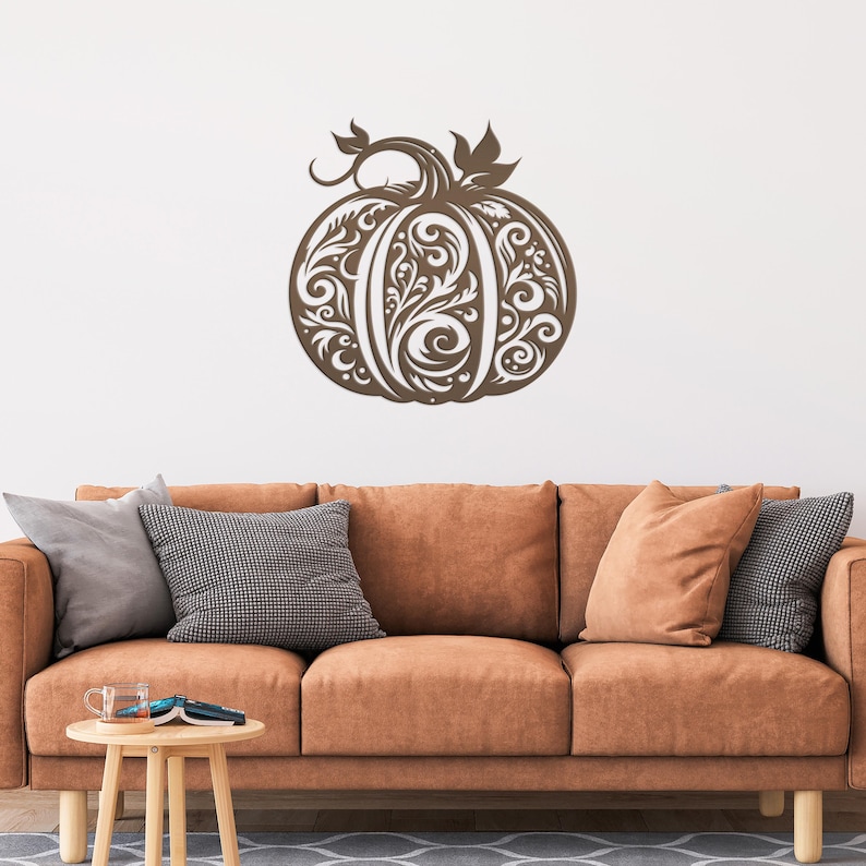 Decorative Scroll Pumpkin Metal Sign - Fall Harvest Decor - Indoor/Outdoor Autumn Pumpkin Signs - Thanksgiving Wall Art - Front Door Decor Oil Rubbed Bronze