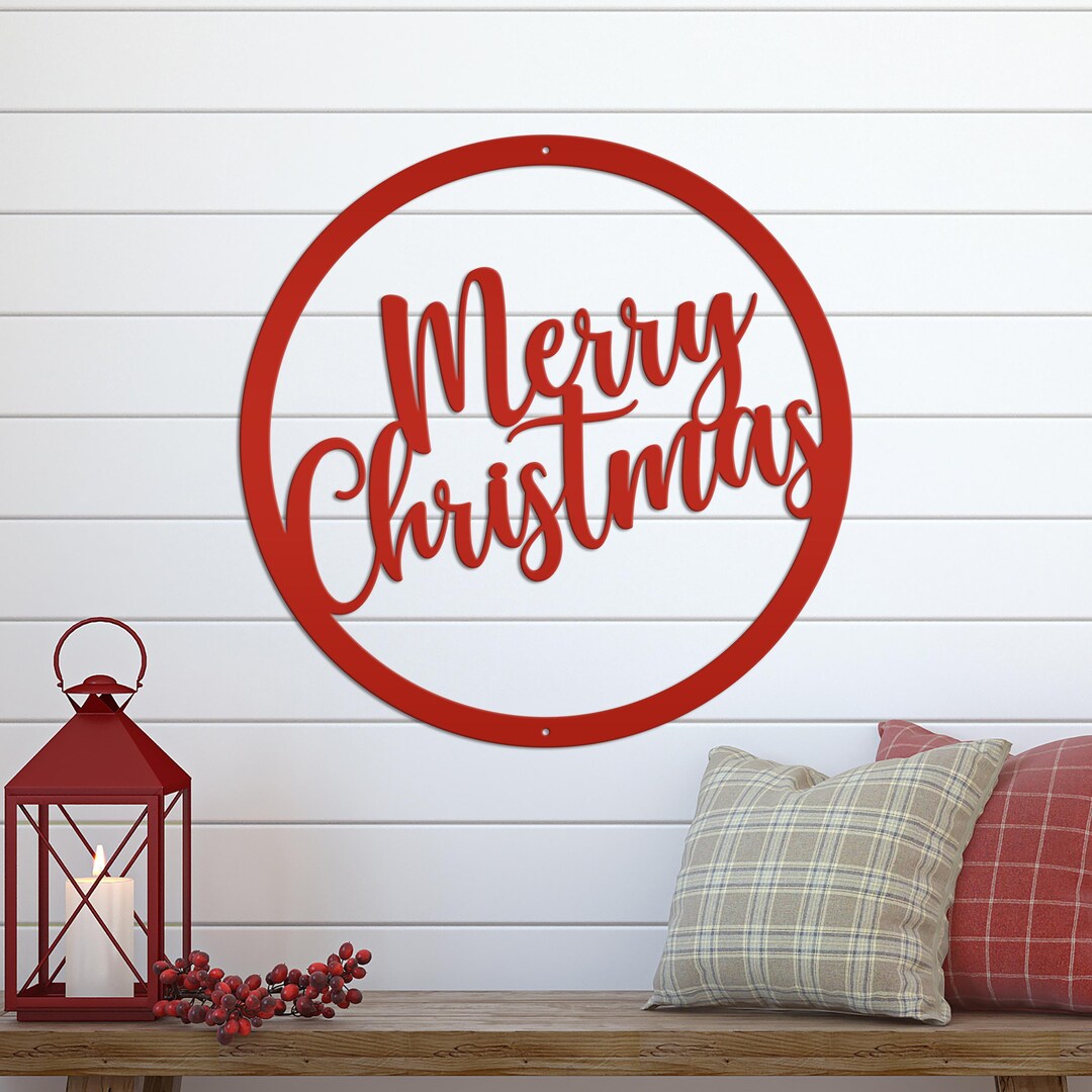 Festive Christmas Sign, Metal Hanging Art Featuring Merry Christmas in ...