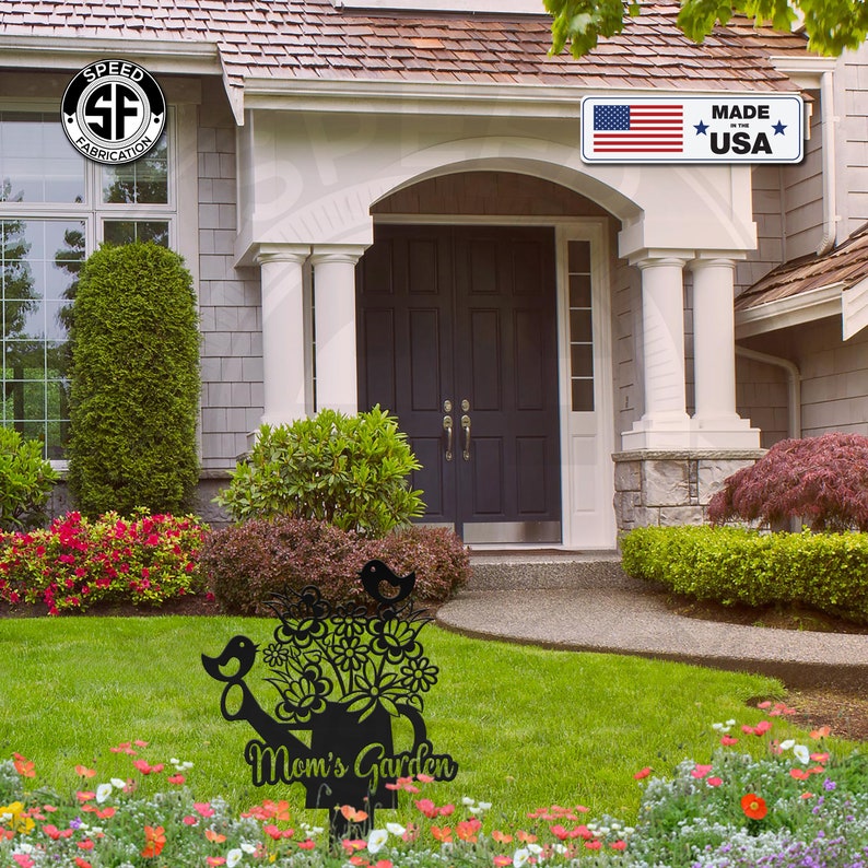 Personalized Metal Garden Stake With Flowers Flower Yard Etsy