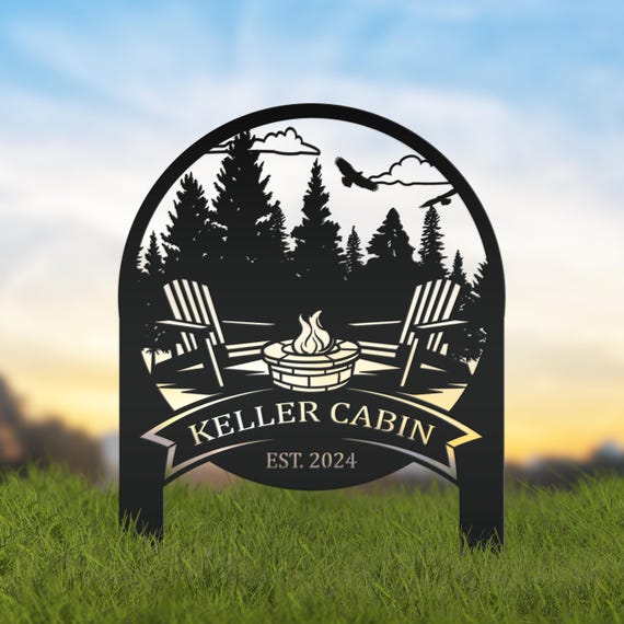 Family Name Firepit Scene Yard Stake - Rustic Personalized Camping Decor, great way to display your camp lot number or address!