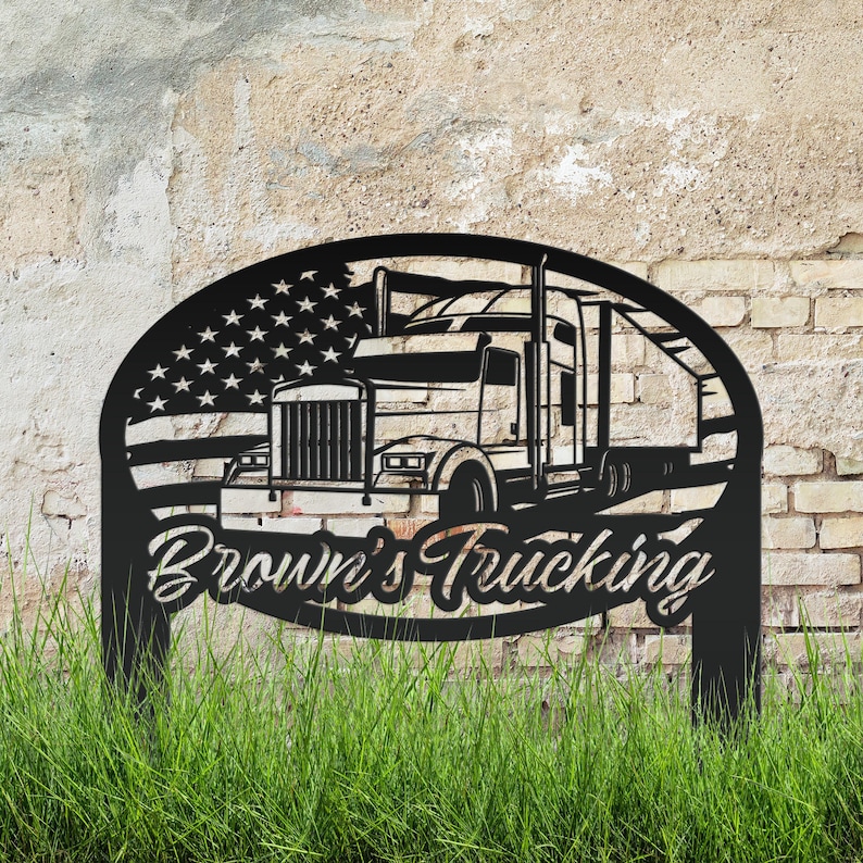 Semi-Truck Yard Stake, Metal Customized Big Rig Decor, 18-Wheeler Trucker Gift, Outdoor Steel Business Sign, Personalized Tractor Trailer image 1