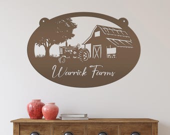 Personalized Tractor and Barn Metal Sign, Family Farm Sign, Personalized Gift