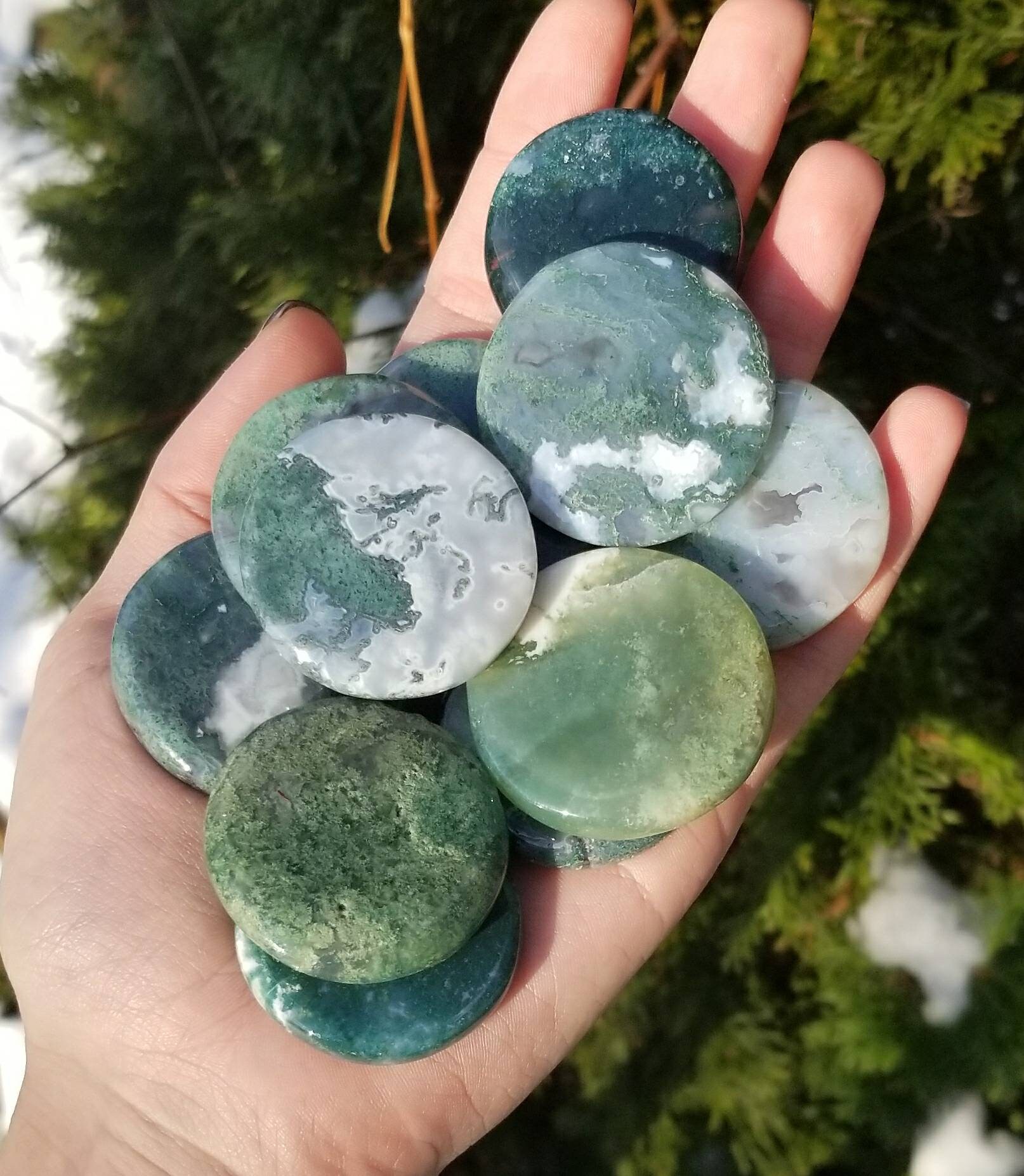 Polished Green and Blue Moss Agate Quartz Crystal Palm Stone | Etsy