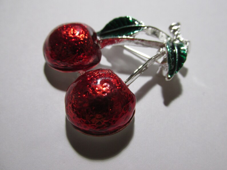 1 12 A Couple of Red Cherries Metallic Brooch
