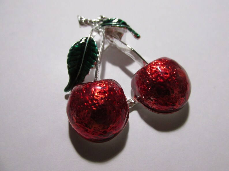 1 12 A Couple of Red Cherries Metallic Brooch