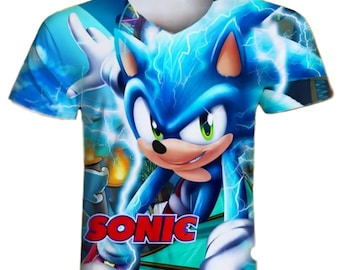 T-shirt per bambini con stampa ispirata a Sonic, camicia di compleanno, compleanno per bambini, videogioco, regali per bambini, camicia da gioco, regalo per giocatori, miglior regalo.