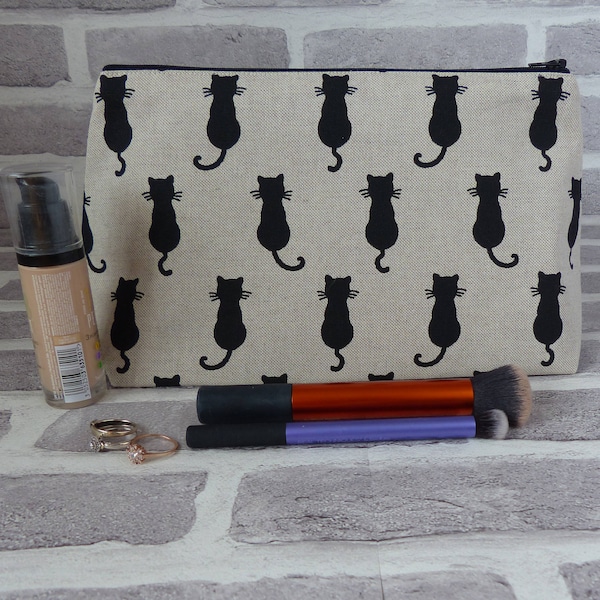 Cat shadow makeup bag, large, cat wash bag, large make up bag, cat makeup bag, travel kit