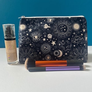 sun and moon makeup bag, cosmic makeup bag, stars sun and moon, planets, astrology makeup bag, solar makeup bag, gift for her, gift for mum