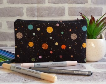 space pencil case, stars and planet pencil case, school supplies, back to school, planet pencil case, gift for him, gift for her