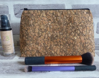 Cork effect makeup bag, Cork makeup bag , Wood makeup bag, Natural product,, Cork bag, small wash bag, small makeup bag, cork wash bag