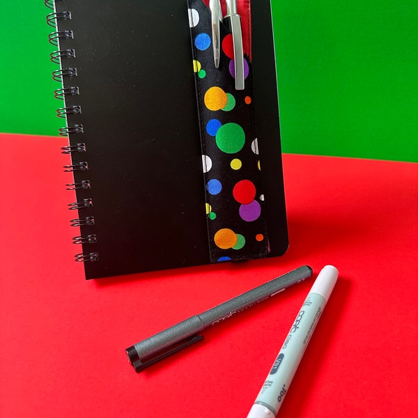 A5 Pen holder for notebook, A5 Notebook pen holder, spotty pen holder, spots, cute gift, Fabric pen holder, Pen storage, teacher gift