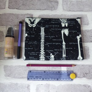 Skull pencil case, skull makeup bag, anatomy bag, skeleton bag, glow in the dark, school supplies , gift, birthday present image 4