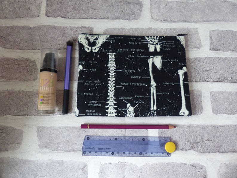 Skull pencil case, skull makeup bag, anatomy bag, skeleton bag, glow in the dark, school supplies , gift, birthday present image 4