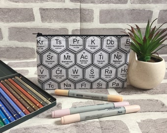 Periodic table pencil case, table of elements, back to school, science teacher, gift for her, gift for him, birthday gift, chemistry student