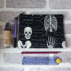 Skull pencil case, skull makeup bag, anatomy bag, skeleton bag, glow in the dark, school supplies , gift, birthday present image 3