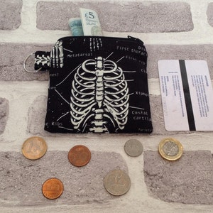 Anatomy coin purse, skeleton coin purse, skull coin purse, skull change holder, Birthday gift, Christmas gift, glow in the dark,