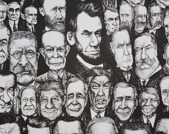 The Presidents Print - all 46 U.S. Presidents - hand-drawn caricatures