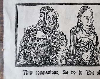 Lord of the Rings medieval-style woodcut print - "Fellowship of the Ring"