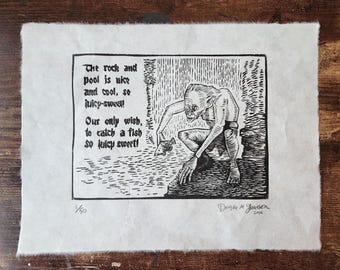 Lord of the Rings medieval-style woodcut print - "Gollum's Song"