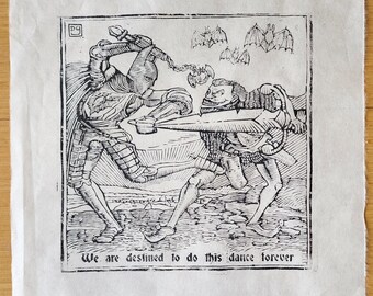 Batman vs The Joker | medieval-style woodcut print