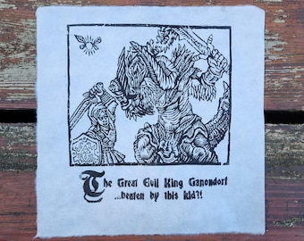 Legend of Zelda - Ocarina of Time - Link vs. Ganon medieval-style woodcut print
