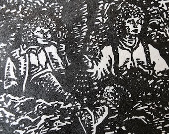 Merry and Pippin's Longbottom Leaf - limited edition linocut