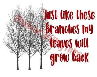 Digital Design ~ mental health~ my leaves will grow back, red,PNG file, Digital Download