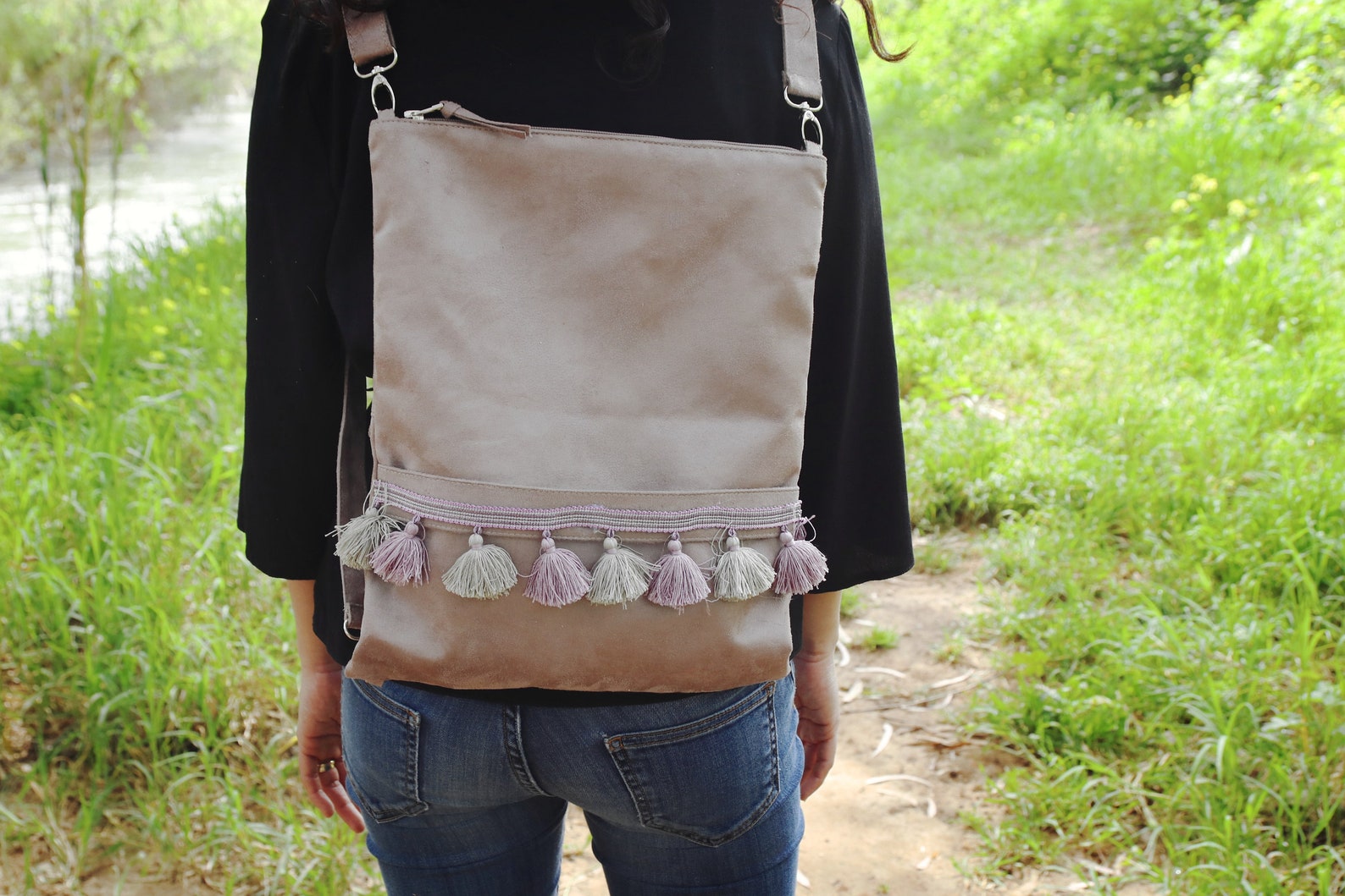 6 Way Wear Velvet Backpack/purse in Grey With Tassel Etsy
