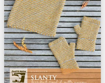 Slanty Bias-knit Cowl and Mitts