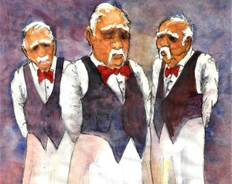 Old Men Art Print, Old Waiters, Old Man Art, Restaurant Workers, Old Waiters Ready For Their Customers