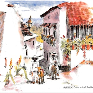 Mexican Village Art Print, Mexican Village Art, Mexico Art, Small Village Art