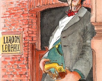 Lone Gunman At A Saloon, Western Art (11 x 14 Signed, Matted Watercolor Print)