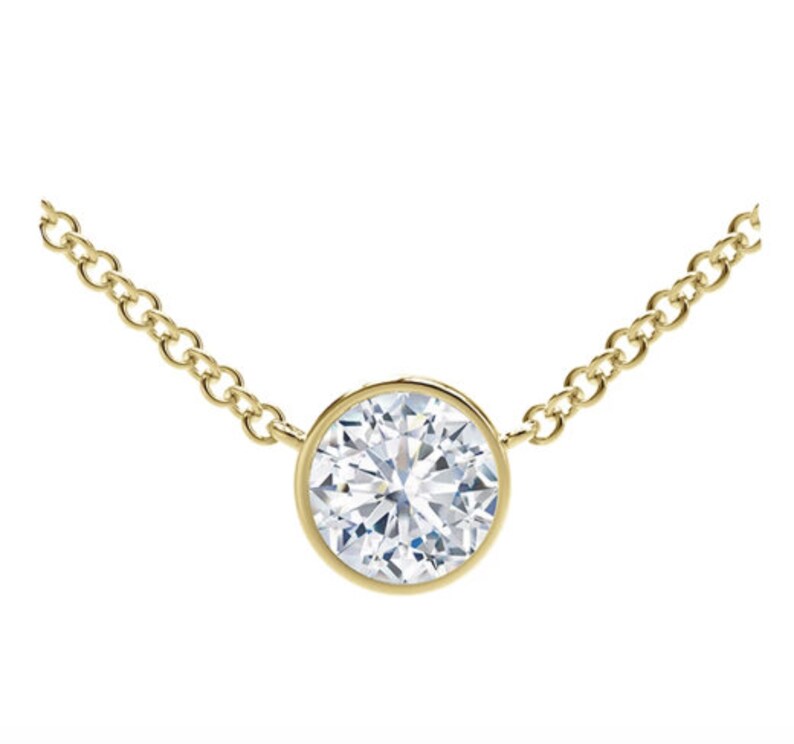 Round Diamond Necklace Diamond Solitaire Necklace 0.1ct. Bezel Set ...