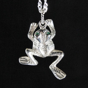 Sterling Silver Frog Necklace with Gemstone Eyes