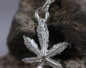 Marijuana Leaf Necklace in Sterling Silver