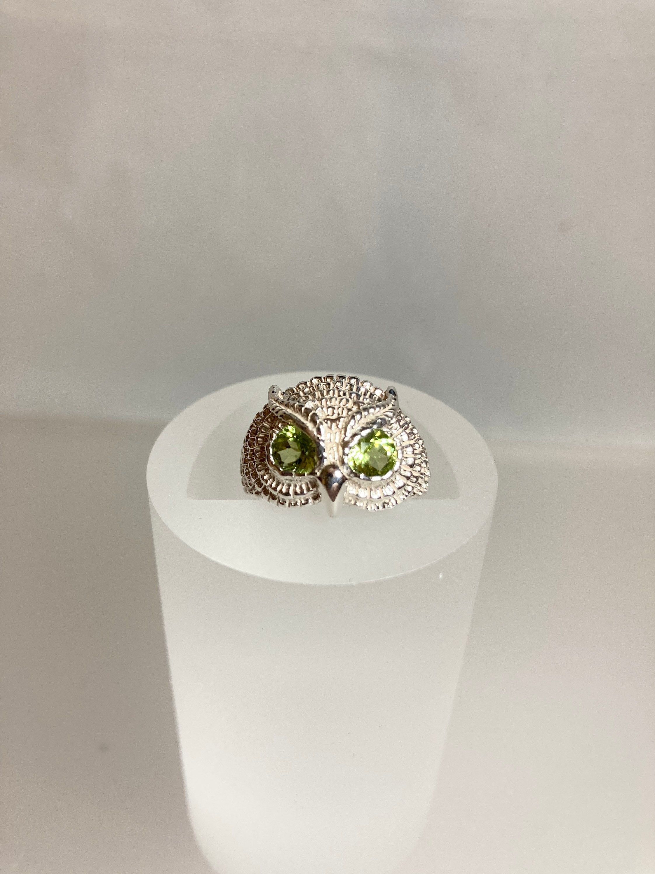 Owl Ring with Genuine Mesa Verde Peridot Eyes