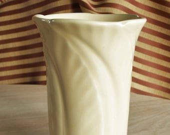 Vintage Yellow Stoneware Ceramic Vase – Banana Leaf Embossed – Stamped USA on Bottom