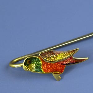 Vintage Gold Tone Enamel Glitter Parrot Metal Bookmark - 5.5&quot; Great Condition