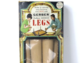 Vintage GERBER Deluxe Hardwood 14" Legs, Set of 4 in Orig. Box w/ Instructions - Cir. 1950's - Replacement Legs, Coffee Tables & More, NOS