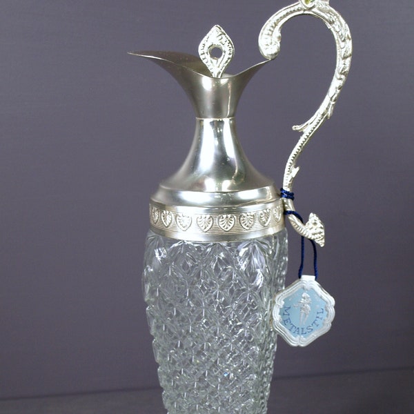 MC Vintage Metalstil Crystal Liqueur Decanter w/ Stopper, Circa 1960's - Made in Italy - Silver Plate w/ Quilted Patterned Crystal, VG