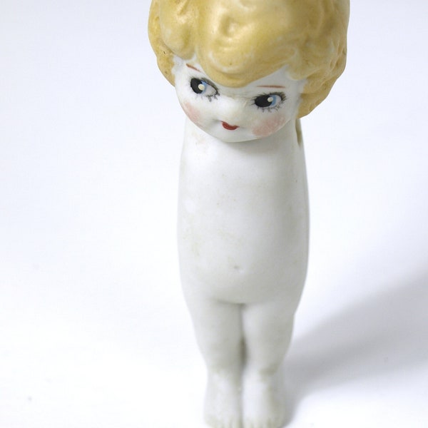 Antique Porcelain Bisque Kewpie / Flapper Doll, Arms Included - Circa 1920's - Made in Japan - Good+ Condition
