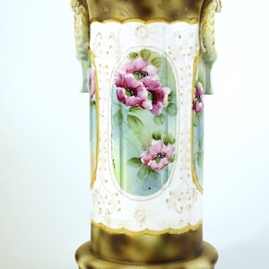 Antique Nippon Japan Art Nouveau Floral Moriage Vase 12.25" tall Japanese Pottery circa 1920s In Excellent Condition