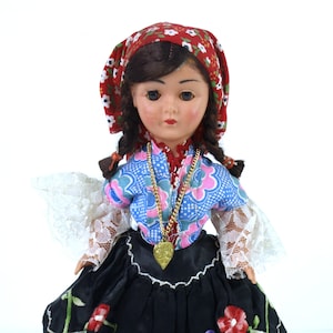 Vintage 12&quot; Eastern European Folk Costumed Doll w/ Sleep Eyes on a Simple Plastic Stand - Collectibles & Vintage Toys - VG