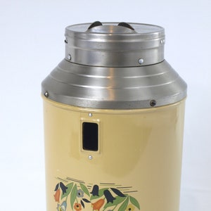 Vintage Enamelware Meas-O-Matic Coffee / Tea / Flour / Sugar Dispenser Hoosier / Wall Mount with Crocus Floral Design - Superb Condition