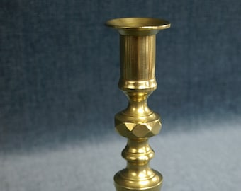 Antique Colonial Solid Brass Push Up Candlestick Holder - 8" tall - Multifaceted Knuckle - Candle Holder