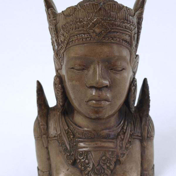 Vintage Balinese Carved Soapstone Bust of Sita - 8" Tall by 5" Wide and 3.25" Deep - Beautifully Polished